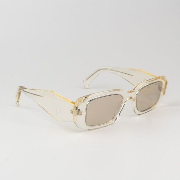 NEW Prada PR17WS 19X30N Transparent Champagne Mirror Rectangle Sunglasses - Picture 6 of 11